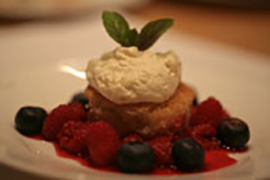 Lemon Drizzle Cake with Fresh Raspberries and Pimms Syllabub